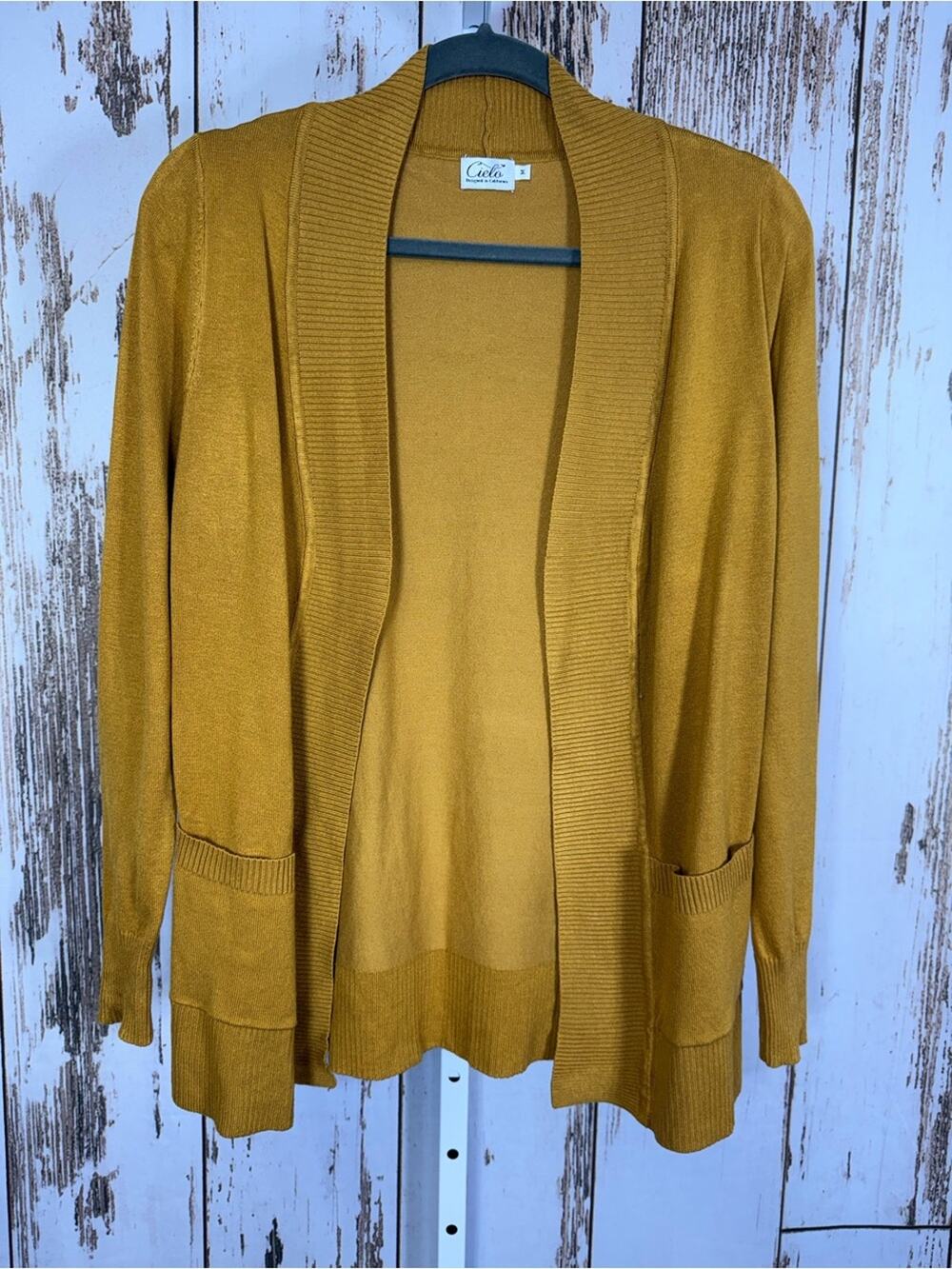 Cielo, Mustard Yellow Open Front Cardigan. Size Medium. Pristine condition!